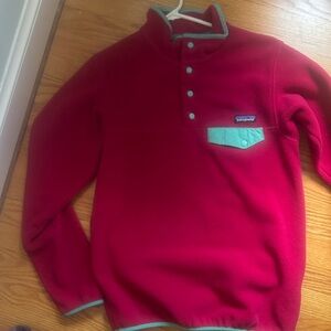 Patagonia Red Fleece Pullover with Teal Accents